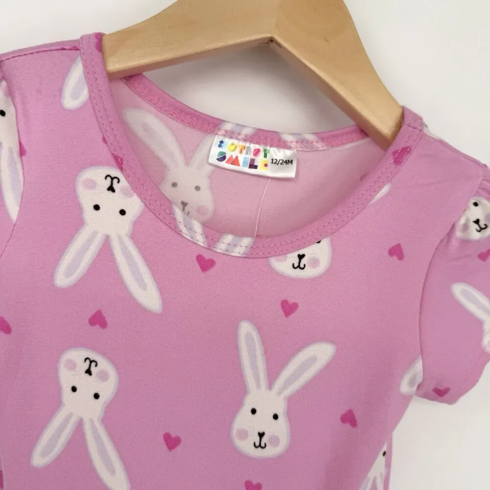 Dot Dot Smile NWT Baby Girl Size 12/24M Pink Easter Bunny Cap Sleeve Twirl Dress